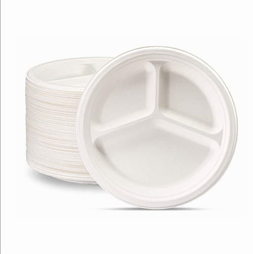 10 INCH 3CP WHITE BAGASSE MEAL TRAY