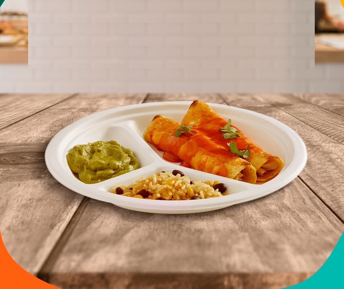 10 INCH 3CP WHITE BAGASSE MEAL TRAY