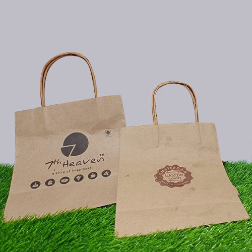 Disposable Paper Bag - Kraft Paper, Flexiloop Handle, Printed Brown Design | Eco-Friendly, Customizable Sizes and Patterns, High-Quality Offset Printing