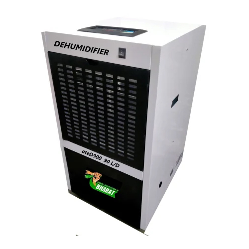 Industrial Refrigerative Dehumidifier - 90 L/D Capacity, Black and White GI Powder Coated Structure | 1100 mÂ³/hr Air Flow, Digital Control Panel, Automatic Humidity Control, Self-Examining Transducer