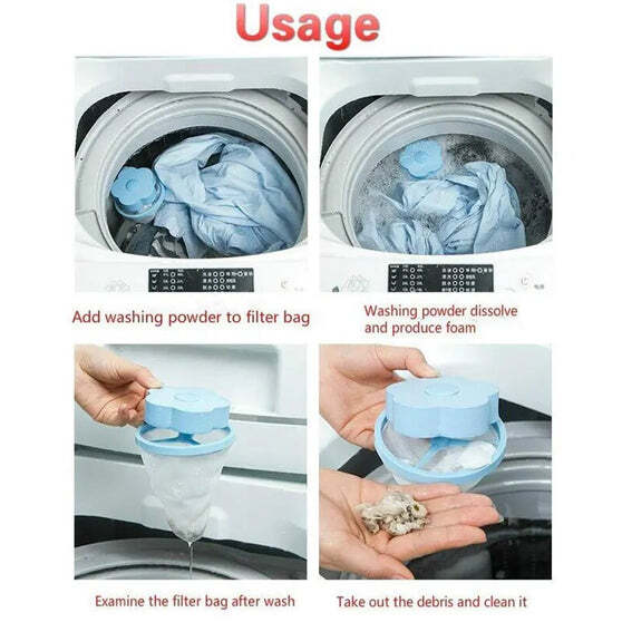 WASHING MACHINE FLOATING FILTER LINT MESH BAG NET POUCH HAIR