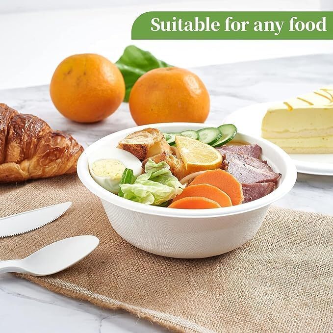 350ML WHITE BAGASSE DISPOSABLE BOWL
