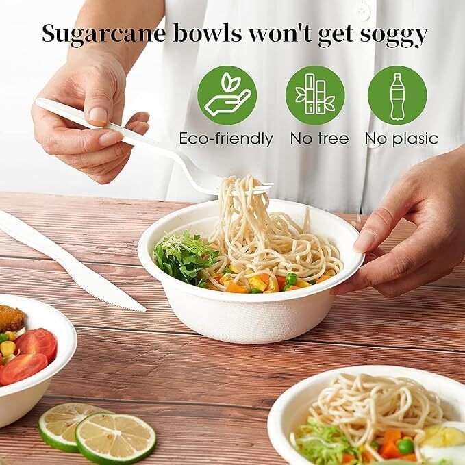 350ML WHITE BAGASSE DISPOSABLE BOWL