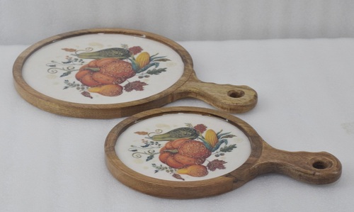 Set of 2 Wooden Chopping Board With Enamel