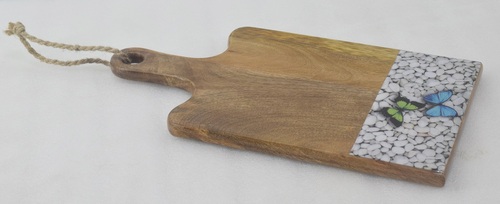 Wooden Chopping Board With Butterfly Enamel