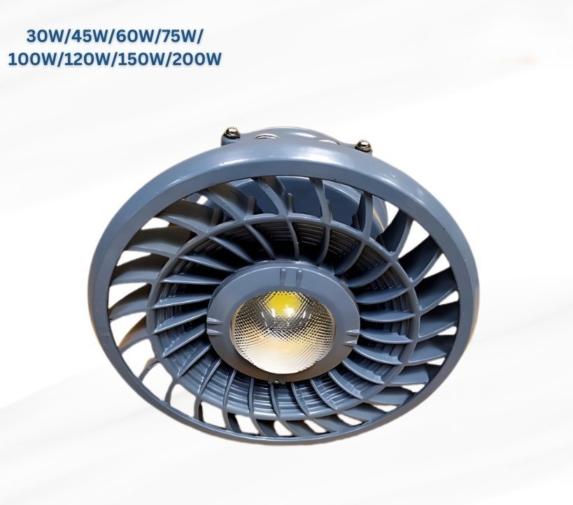 100w Flameproof Led Sunflower Light - Stainless Steel, Smoke Grey Epoxy Shade, Warm Yellow Light, Ideal For Industrial & Outdoor Use