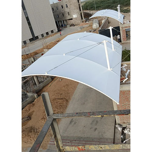 Tensile Fabric Structures - PVC Roof, Custom Dimensions Available | Durable White Pole-Fitted Solutions for Villas, Warehouses, and Hotels