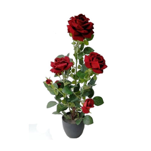 2.5 Ft Artificial Velvet Rose Plant With Pot