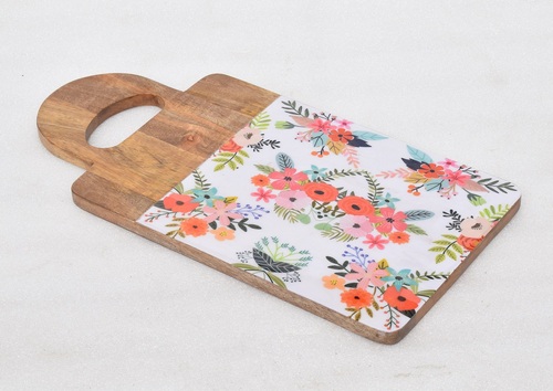 Wooden Rectangular Chopping Board With Flower Enamel