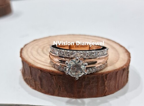 Natural Diamond Solitaire Twin Lines Ring