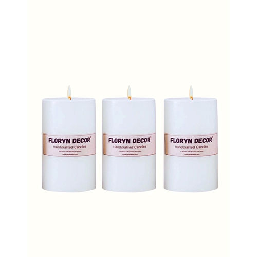 White Big Pillar Candles Set Of 3