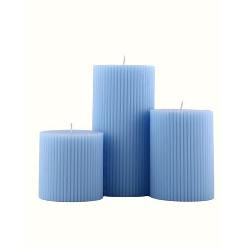 Blue Premium Ribbed Scented Pillar Candles Set Of 3