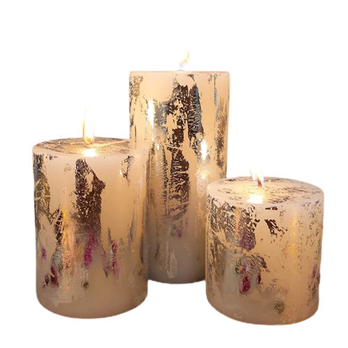 Multicolor Set Of 3 Metallic Pillar Candles Decoration Dinner Wedding Party Candles