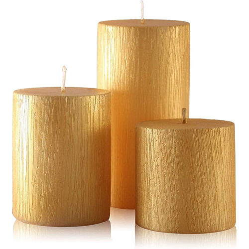 Golden Metallic Pillar Candles Decoration Dinner Wedding Party Candles Set Of 3