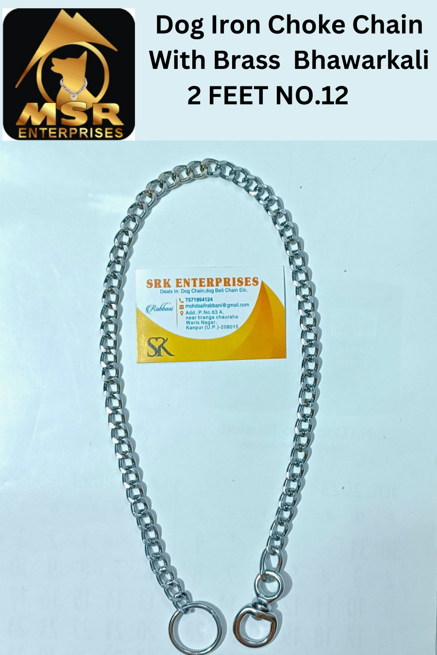 2 Feet Grinded Twisted Iron Dog Choke Chain With Brass Bhorkali