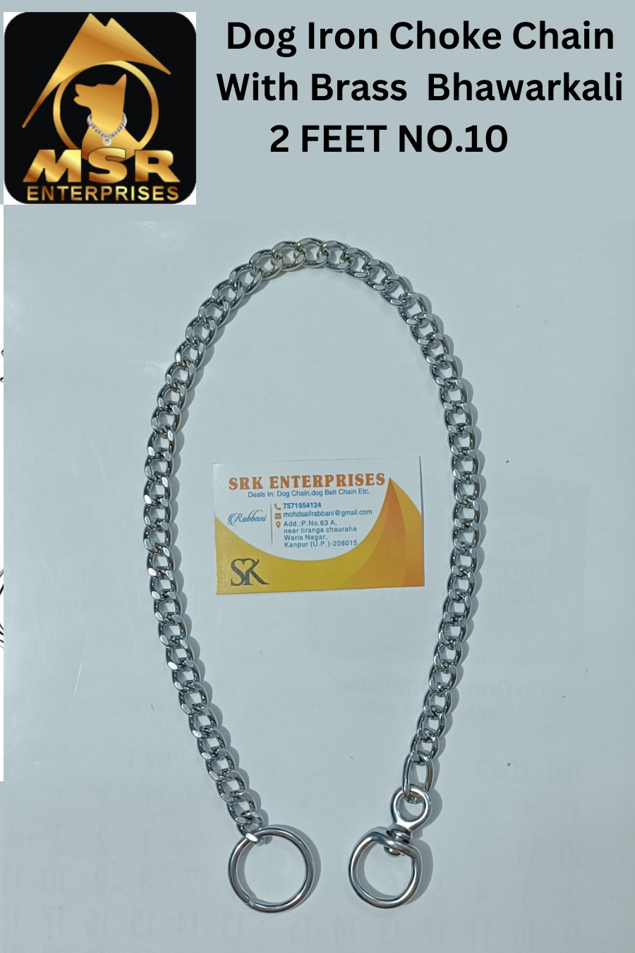 2 Feet Grinded Twisted Iron Dog Choke Chain With Brass Bhorkali