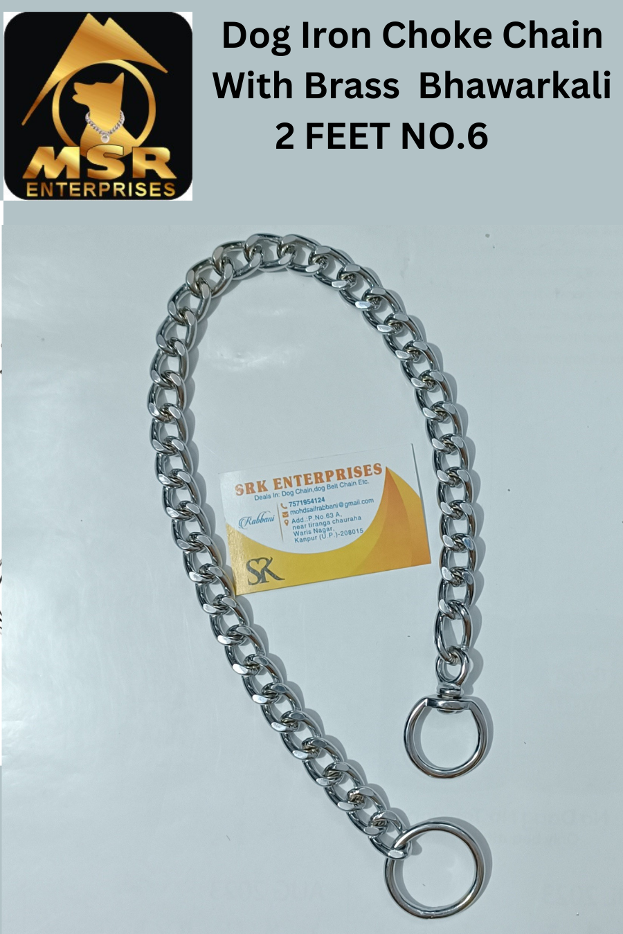 2 Feet Grinded Twisted Iron Dog Choke Chain With Brass Bhorkali