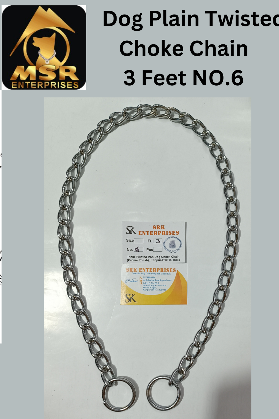 3 Feet Plain Twisted Iron Dog Choke Chain