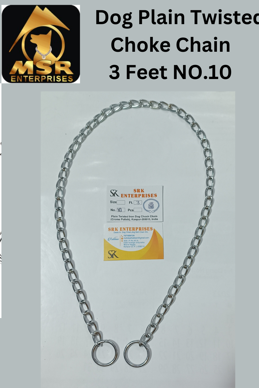 3 Feet Plain Twisted Iron Dog Choke Chain