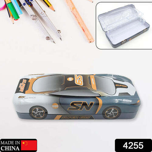 Car Shape Metal Compass Box, Pencil Case For Kids - Color: Grey