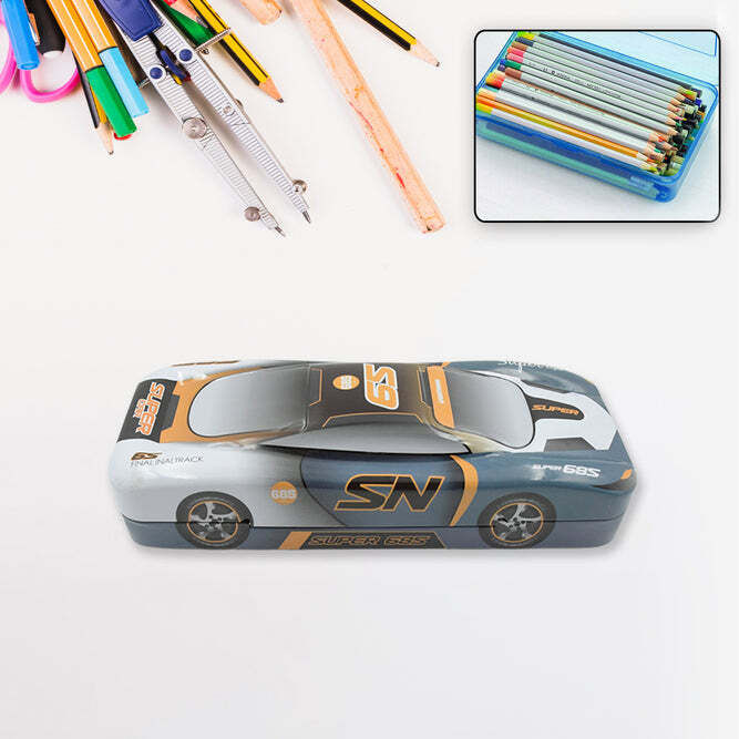 CAR SHAPE METAL COMPASS BOX, PENCIL CASE FOR KIDS