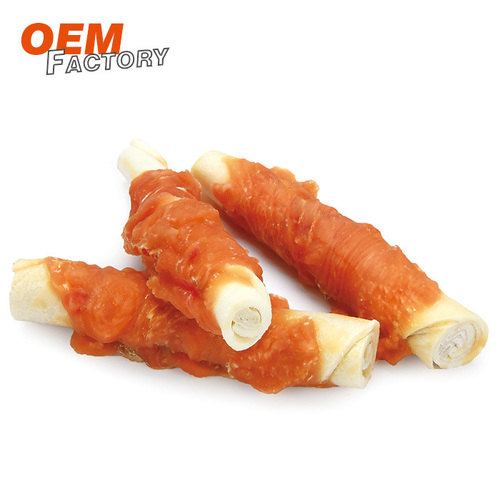 12Cm Rawhide Stick Twined By Chicken Oem Low Fat Dog Treats Factory - Color: Orange