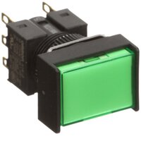 Pushbutton Switch A165l-jgm-24d-1 - Cylindrical 16 Mm Dia., Rectangular 2-way Guard, Green Led, Ip66 Oil-resistant, Momentary Spdt, Quick/solder Connect Terminals