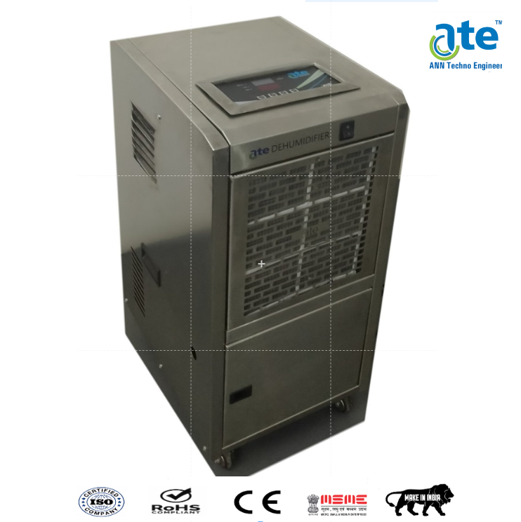 Portable Dehumidifier ateD600SS - Stainless Steel 350 x 450 x 650mm, 60L/Day Capacity, Digital Control, Auto Switch Off, Humidity Sensor, 630m3/hr Air Flow