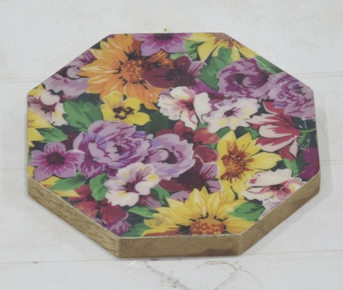 Wooden Octahedral Coaster With Multicolor Enamel - Design: Printed