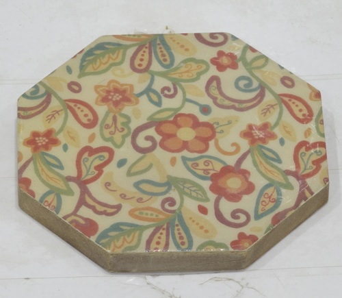 4 Inch Wooden Octahedral Coaster With Multicolor Enamel
