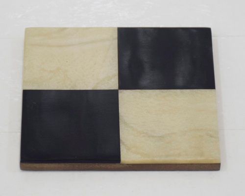 Wooden Coaster With Black & White Marble