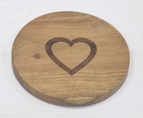 Wooden Coaster With Heart Sign - Color: Different