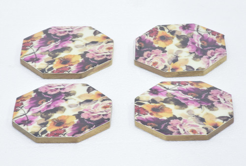 Set of 4 Wooden Coaster With Multicolor Enamel Enamel