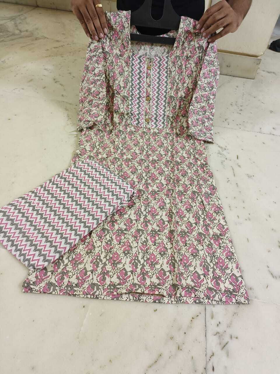 JAIPURI PRINTED KURTI PENT SET SKY