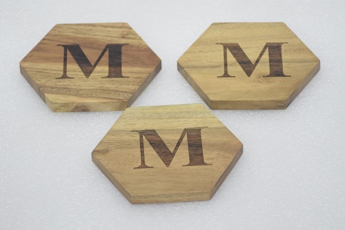 Set Of 3 Wooden 'M' Coaster - Color: Brown