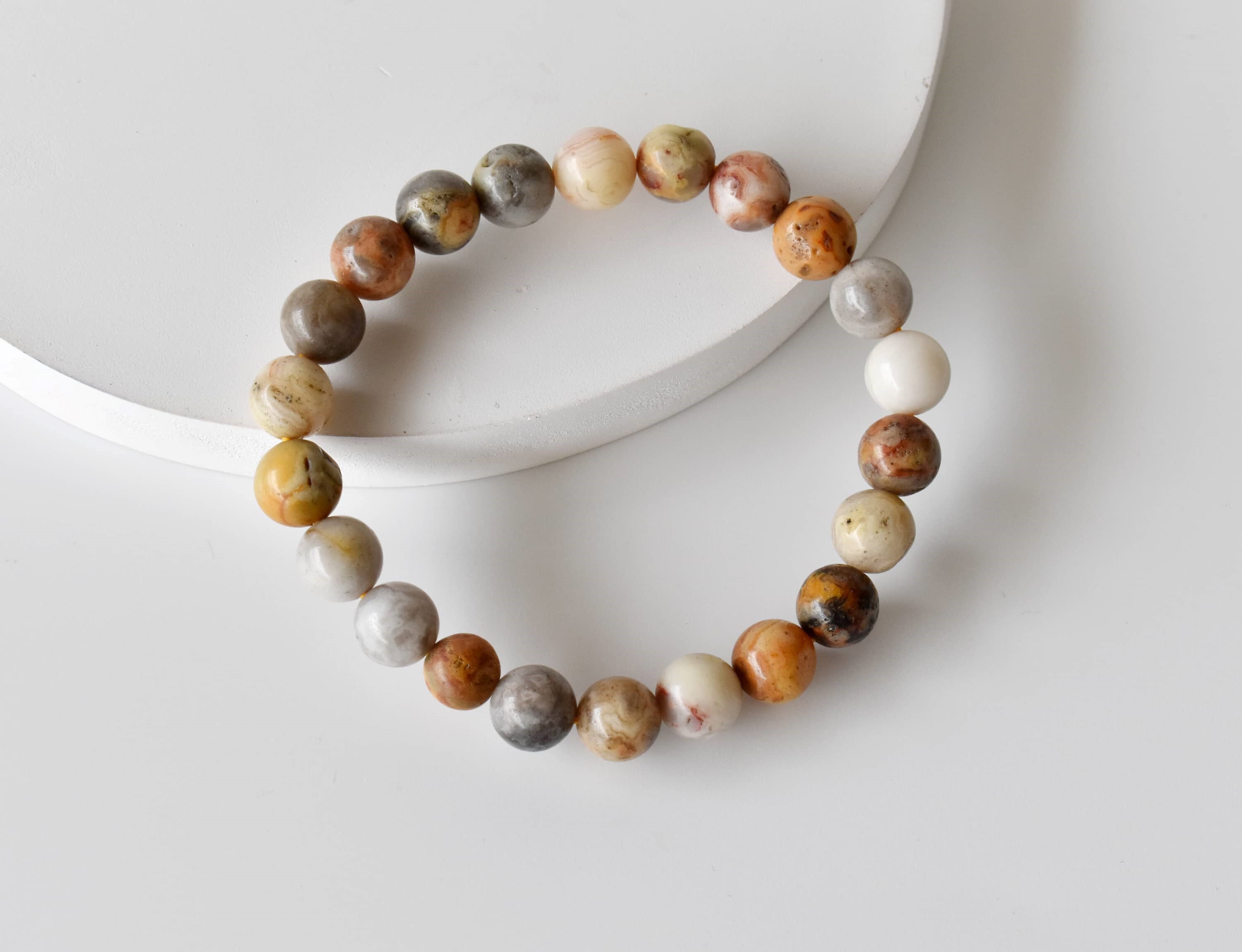 Crazy Lace Agate Bracelet Crystal Beaded Bracelet