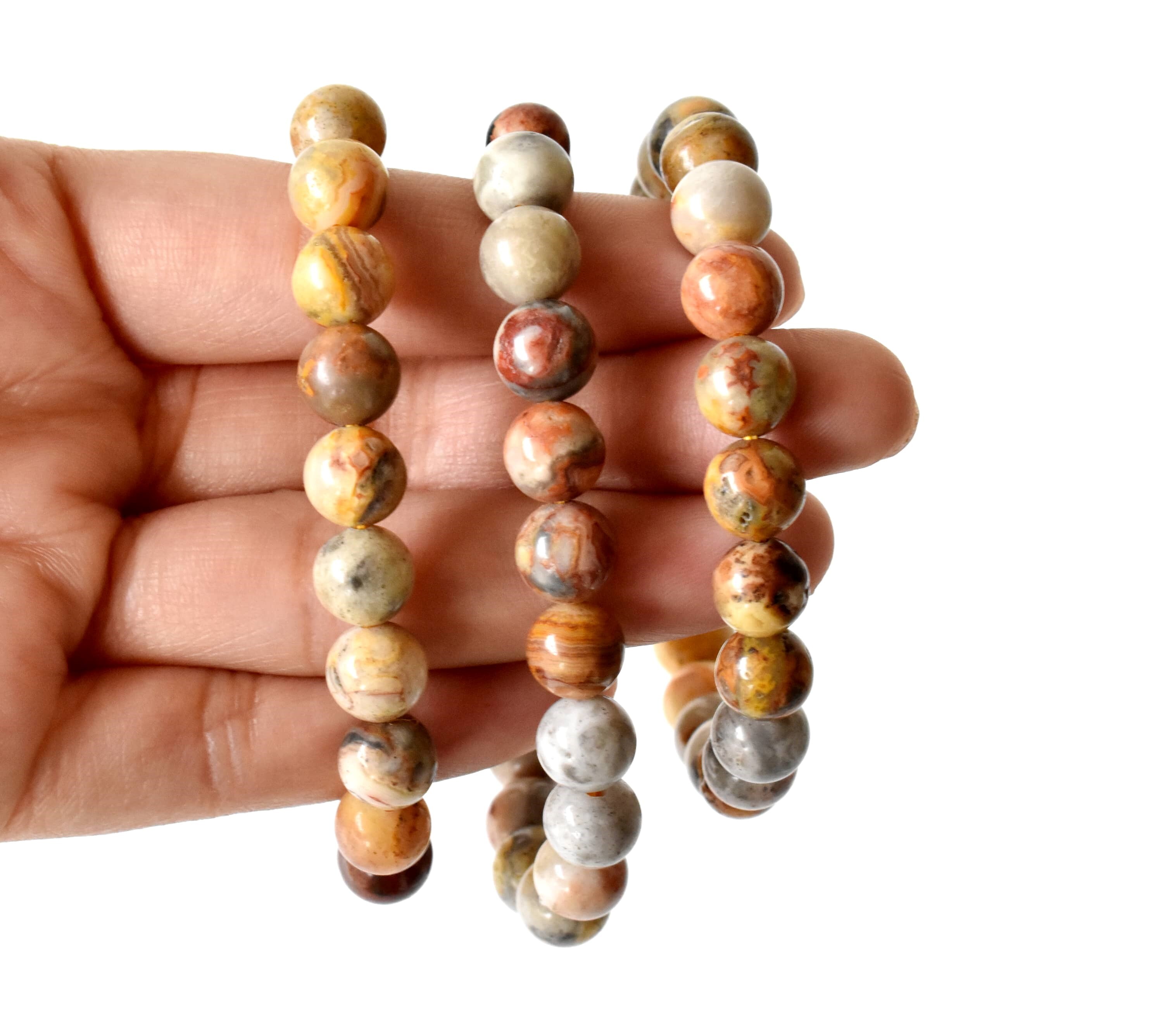 Crazy Lace Agate Bracelet Crystal Beaded Bracelet