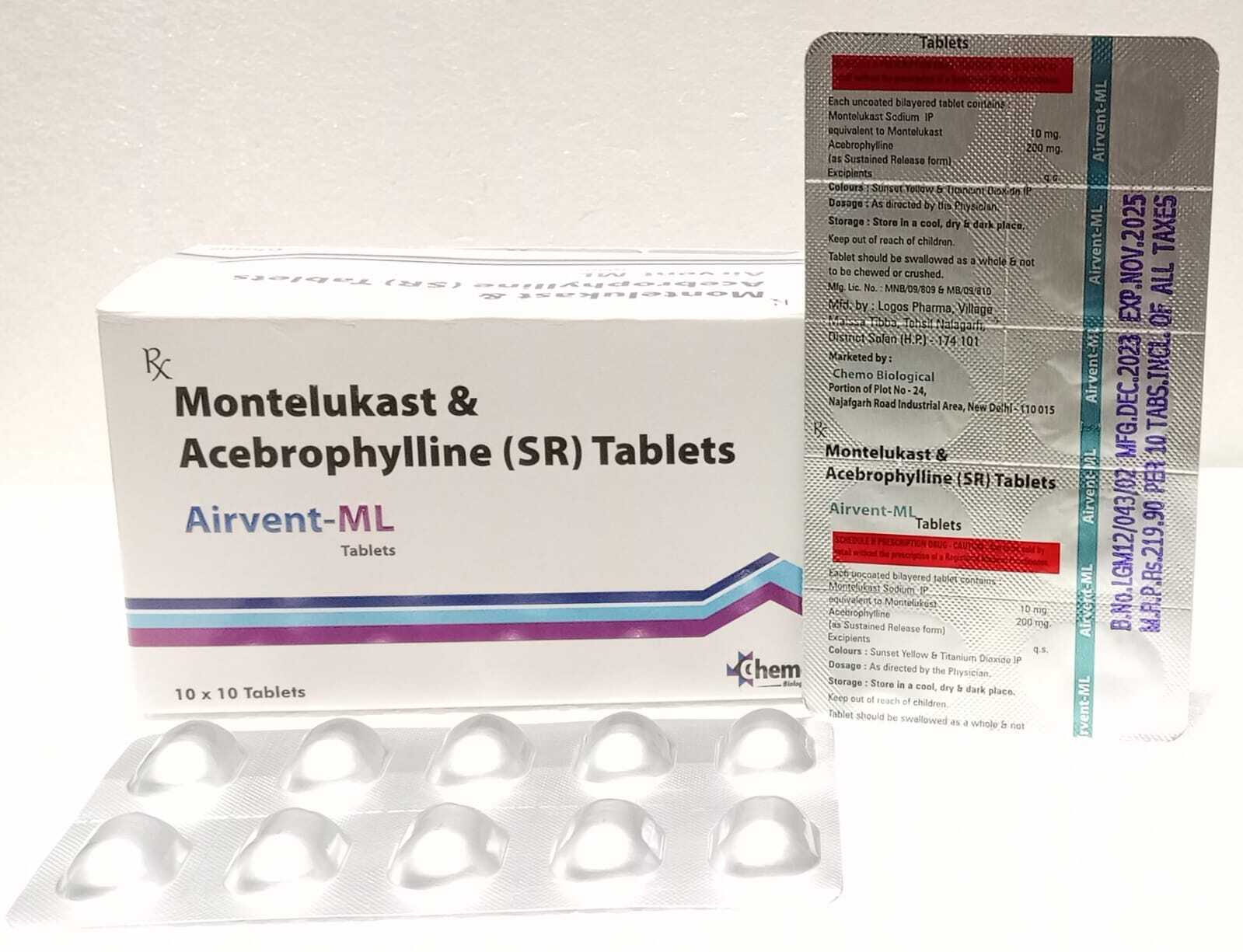 Acebrophylline 200 mg SR + Montelukast 10 mg tablets