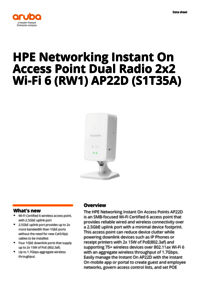 S1T35A Aruba Instant On AP22D (RW1) 2x2 Wi Fi 6 Desk/Wall Access Point