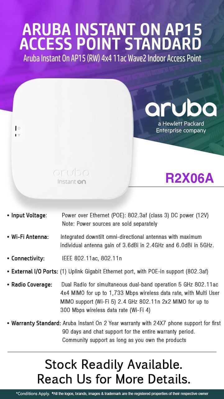 R2X06A Aruba Instant On AP15 (RW) 4x4 11ac Wave2 Indoor Access Point