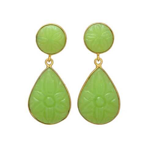 Gold Pated Drop Green Peridot Gemstone Earrings