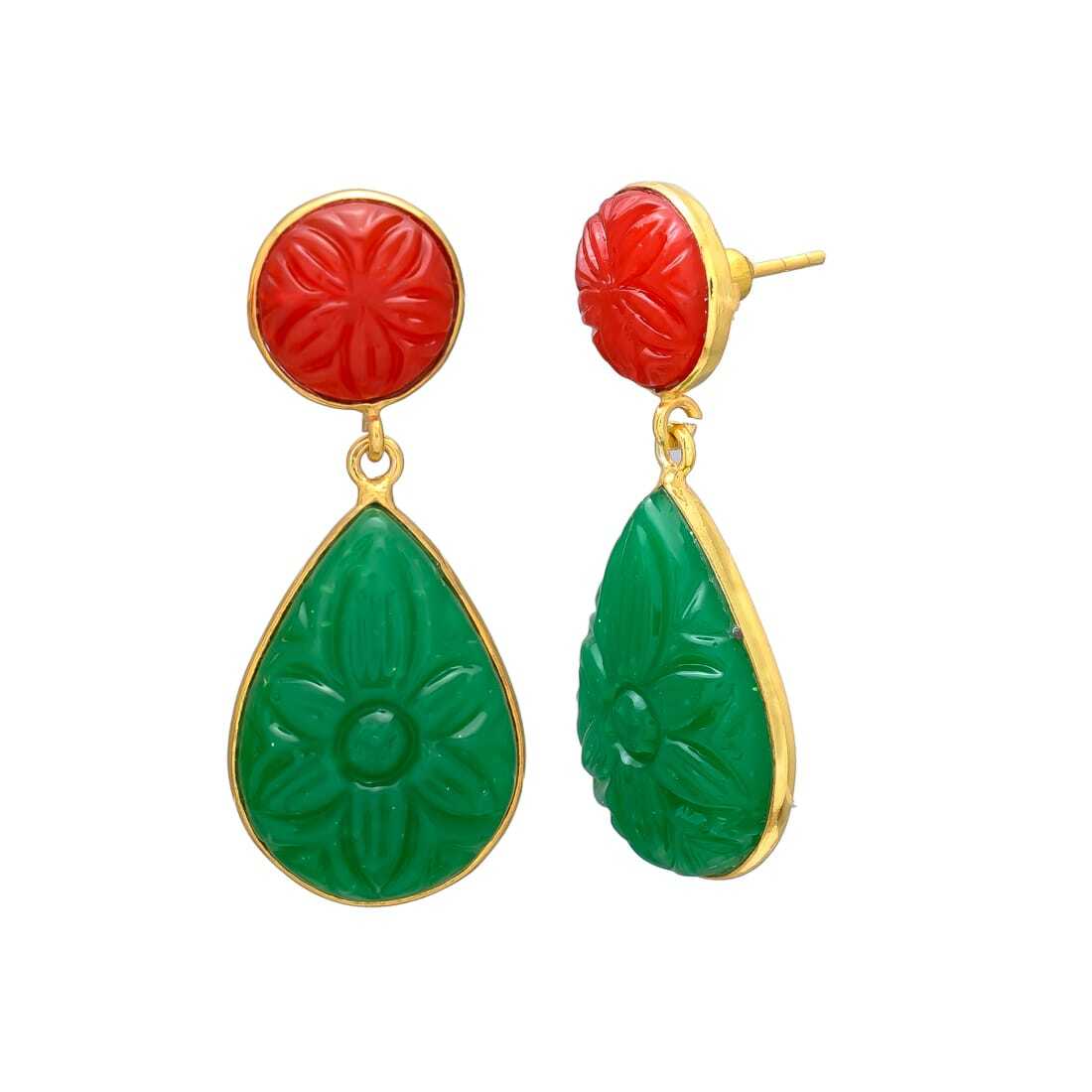 Gold Pated Drop Green Peridot Gemstone Earrings