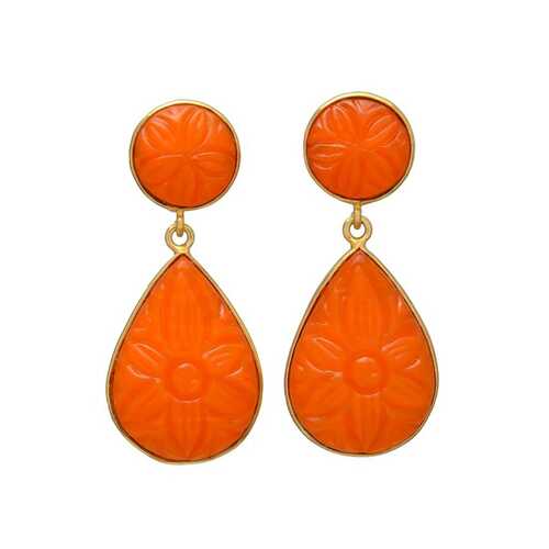 Gold Pated Drop Orange Gemstone Earrings
