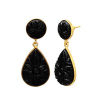 Gold Pated Drop Black Onyx Gemstone Earrings