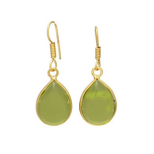 Gold Pated Hook and Drop Sea Foam Chalcedony Gemstone Earrings