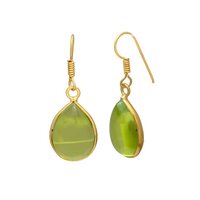 Gold Pated Hook and Drop Sea Foam Chalcedony Gemstone Earrings