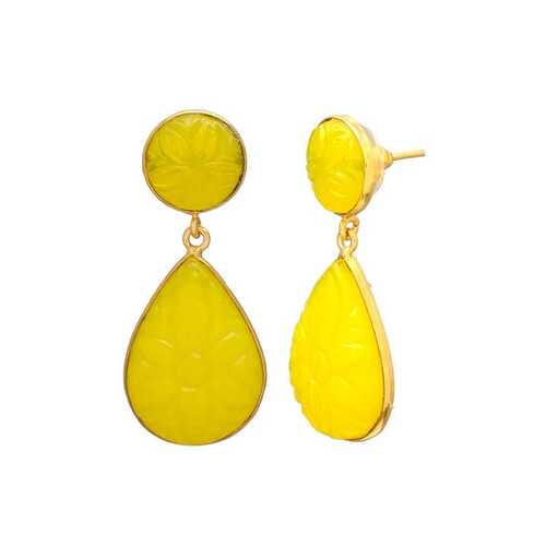 Gold Pated Drop Citrine Hydro Gemstone Earrings