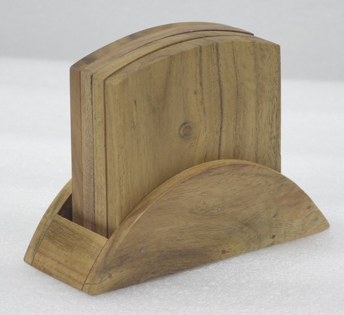Wooden Set of 4 Square Coasters With Wood Stand