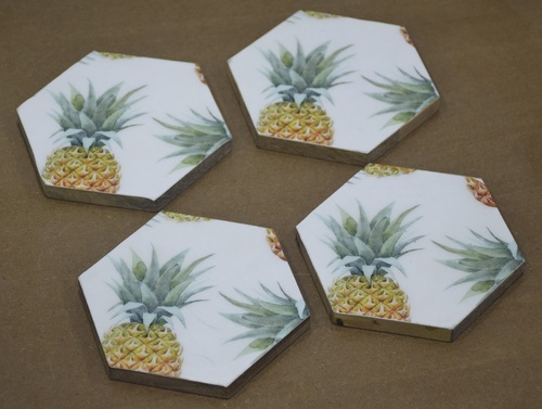 Set of 4 Wooden Coasters With Enamel