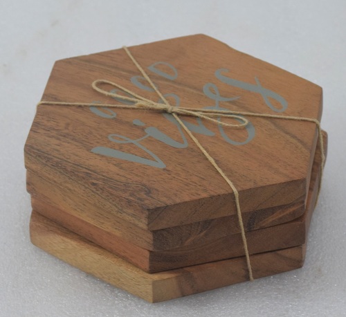 Wooden Hexagonal Coasters Set
